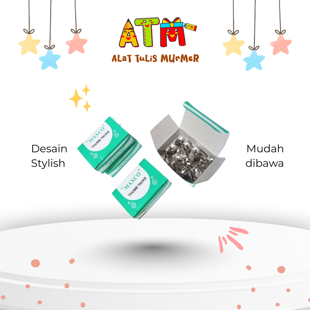 Paku Pines Maxco Putih/Maxco Thumb Tacks / Paku Payung 1 BOX ± 35 PCS