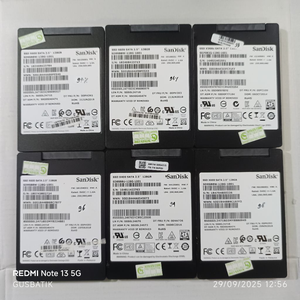 Ssd Sandisk 128GB 128 GB Sata 2.5 inch Second Original Sandisk X110 X300s X400 X600