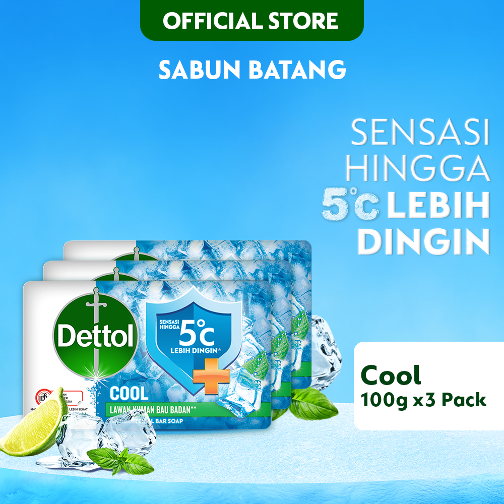 Dettol Sabun Batang Cool Anti Bakteri 100gr (3 pcs) - Bar Soap Antibacterial