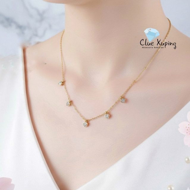 Kalung Rantai Korea Juntai Hati Zicron Titanium Perhiasan Simple Dan Elegant Cx27092505