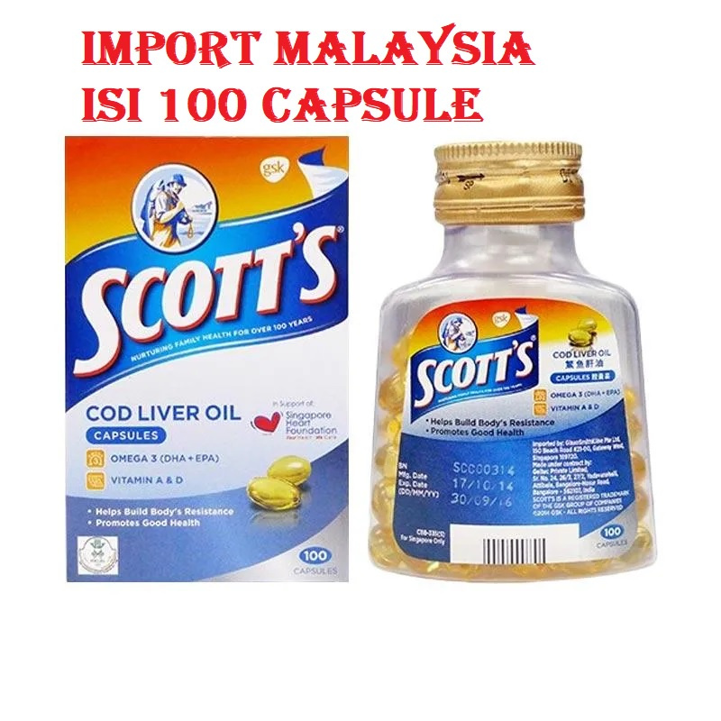 Exp DEC 2027 Scott's Scott Scotts Cod Liver Oil 315mg 100 Capsule Dewasa Adult Minyak Ikan Kod Liver