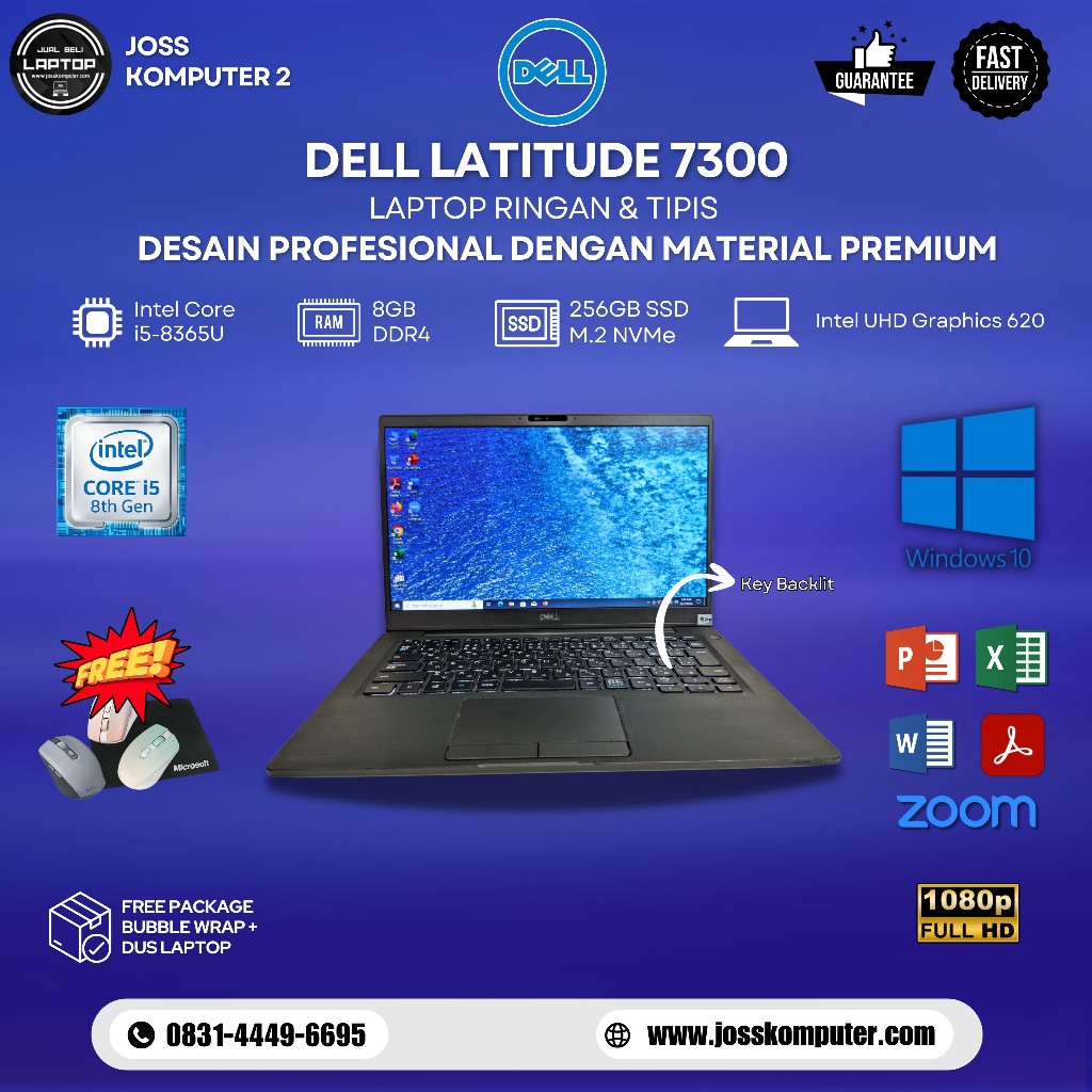 Laptop KANTOR Dell Latitude 7300 / Intel Core i5-8365U / RAM 8GB / SSD 256GB / 14" FHD / Key Backlit