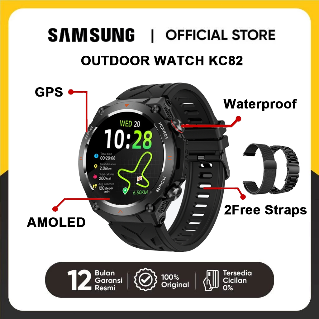 SAMSUNG Smartwatch KC82 Pria GPS Map NFC 1.45 Amoled 5ATM Waterproof Compass jam olahraga 100+ Sport