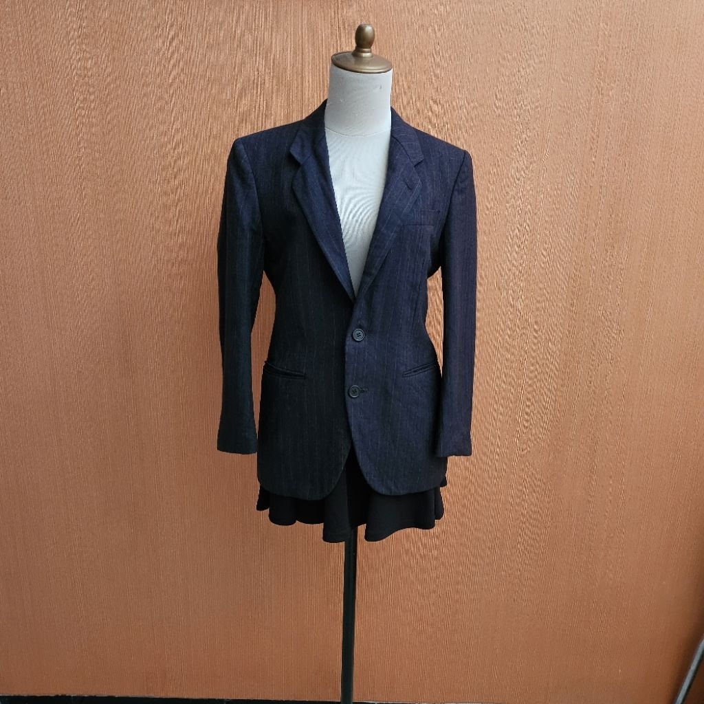 atasan jas blazer pria abu tua motif salur garis PASSPORT36 cowok MEWAH lengan panjang kerja