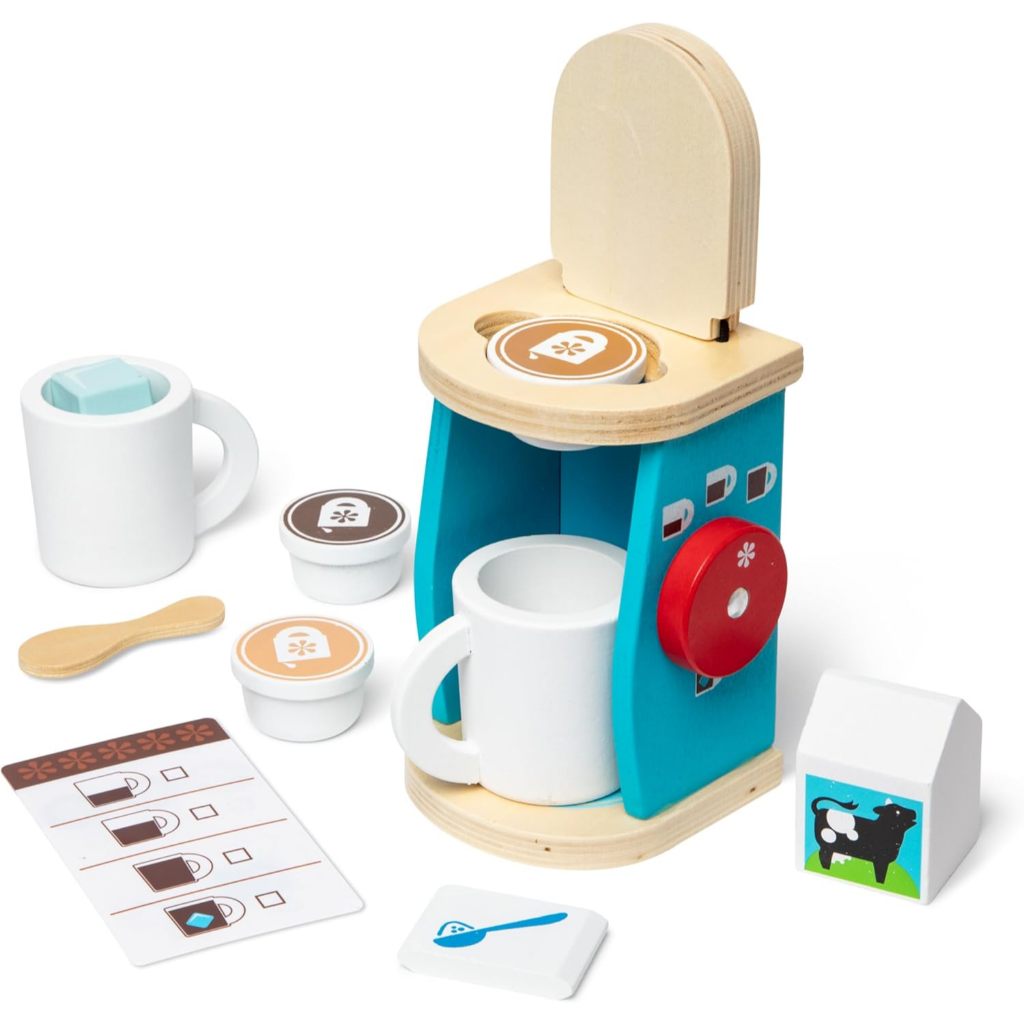 Melissa & Doug 11-Piece Brew and Serve Wooden Coffee Maker Set - Play Kitchen