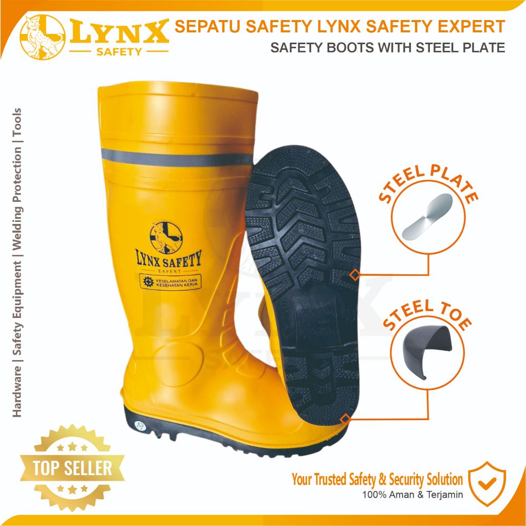 Lynx Safety Expert Sepatu Boots Safety Karet PVC Ujung Besi Pelindung Steel Toe