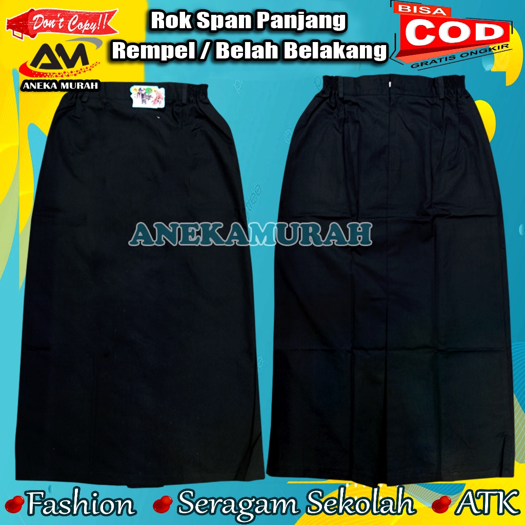Span Panjang Belah Belakang atau Rempel Belakang Warna Hitam Bahan Famatex Premium