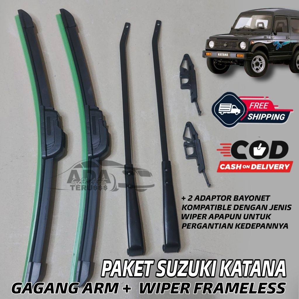 WIPER SET GAGANG ARM + KARET FRAMELESS SUZUKI KATANA PAKET KOMPLIT
