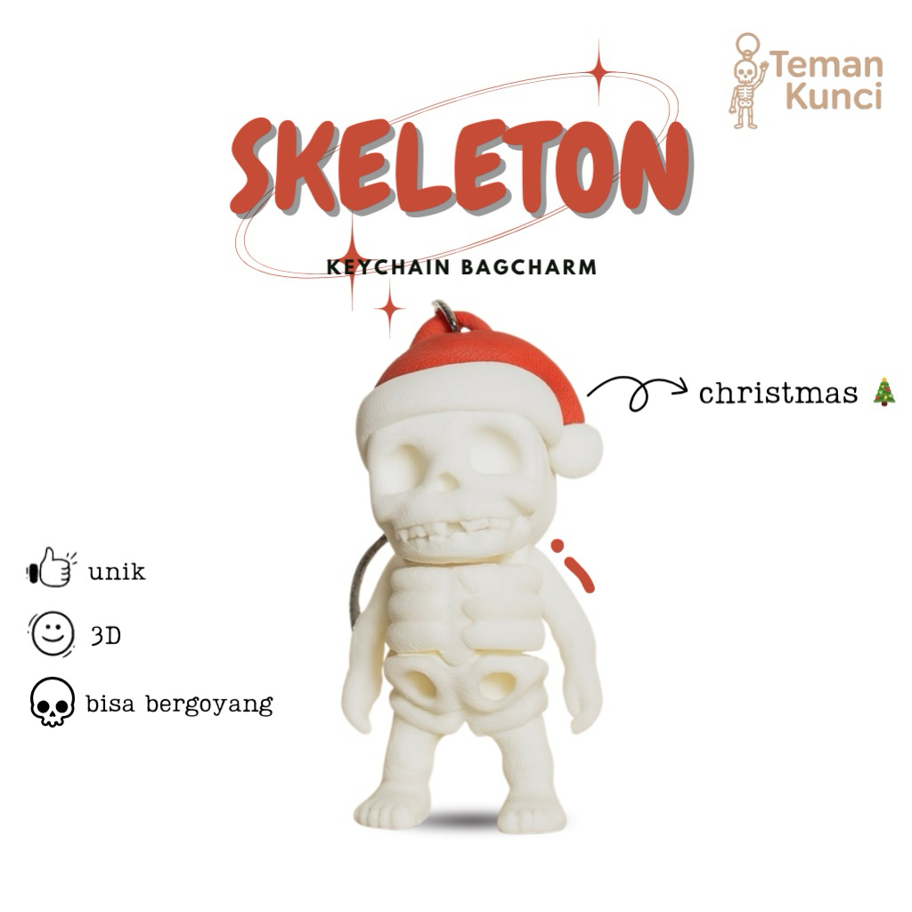 TK - Gantungan Kunci Skeleton Natal Tengkorak 3D Printer Karakter Lucu Aesthetic Keychain Tas Mainan