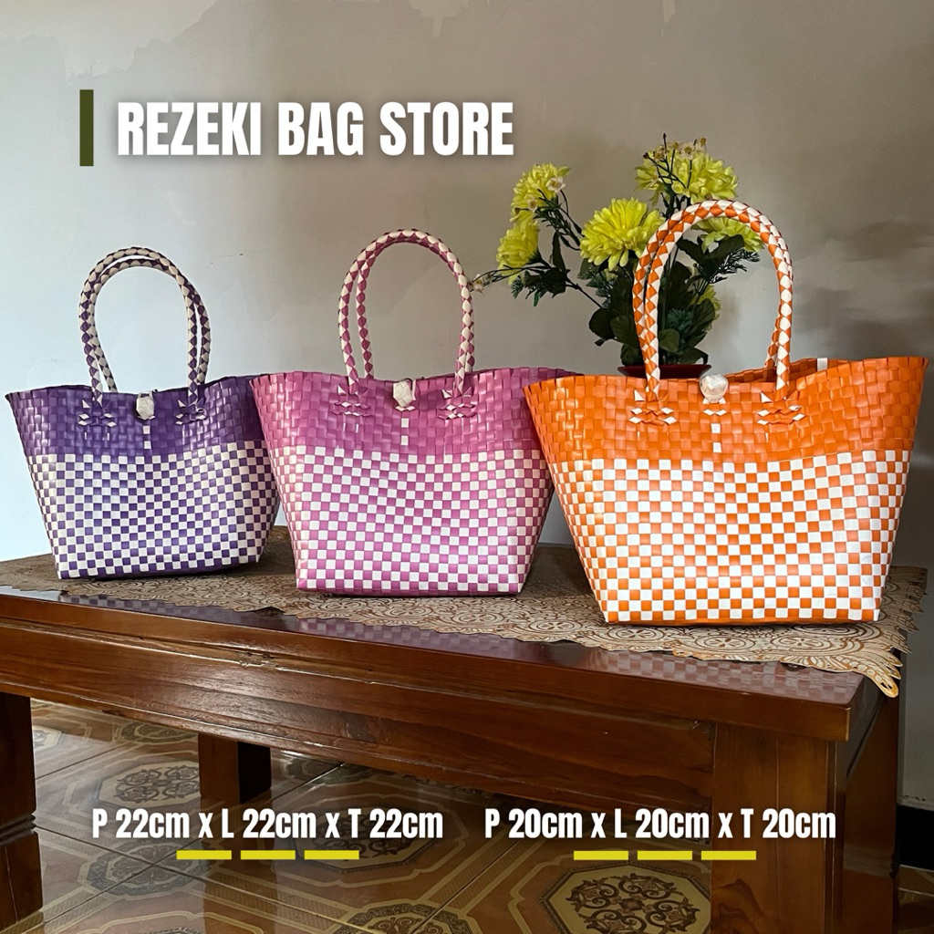 Tas Kotak Nasi Pink Spesial / Tas Anyaman Plastik / Tas Box Hajatan / Tas Berkatan + Pengait