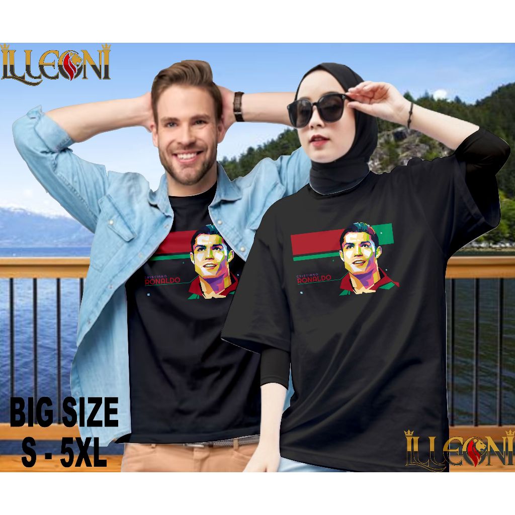 BIG SIZE (S-5XL) Kaos Pria Wanita / Kaos Football  Kaos BITMAP FACE CRISTIANO RONALDO. KAOS CR7