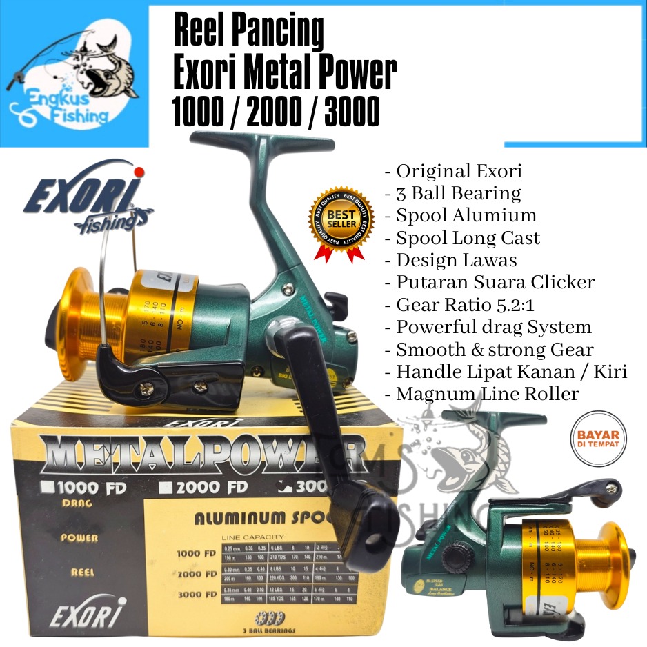 Reel Pancing EXORI METAL POWER 1000 -  3000 Spool Alumium (3 Bearing) Clicker Murah - Engkus Fishing