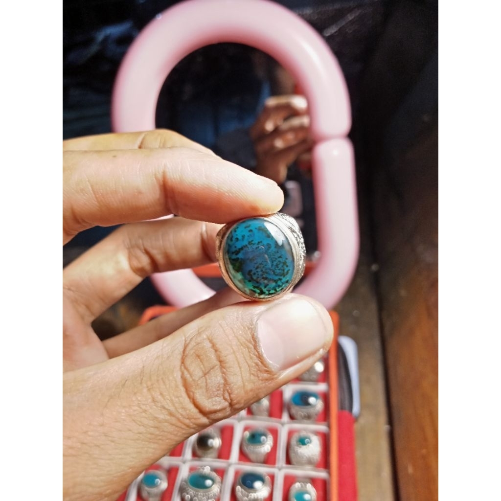Batu Bacan Coklat Lumer Dim 19*17*7,5mm Ring Alpaka