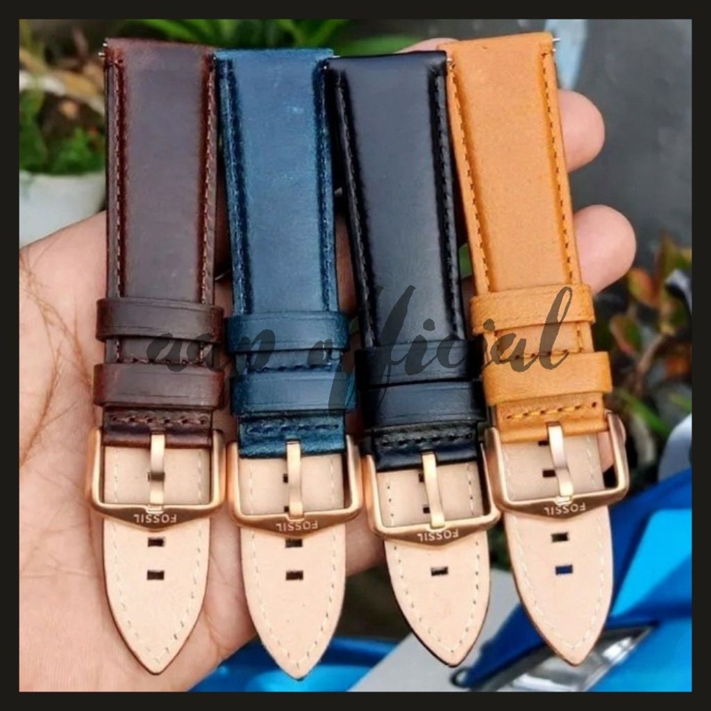 Tali Jam Tangan F 22mm Strap Tali Jam Kulit F (buckle gold)