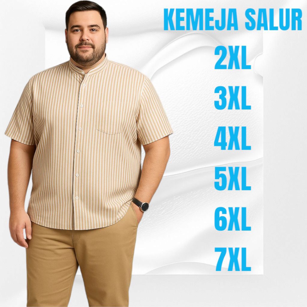 Atasan Kemeja Salur Pria Jumbo Lengan Pendek Hem Salur Kerah Sanghai Big Size Premium