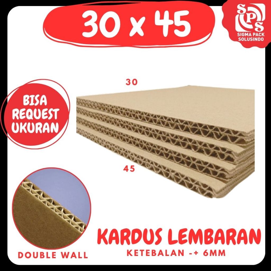 Sheet 30x45 / 30x35 / 30x25 / 30x15 Lembaran Bahan Polos Double Wall Kardus Coklat Karton Packing