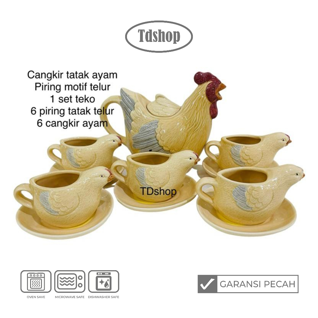 COFFESET TEKO SET / PITCHER SET / HAMPERS / CANGKIR TATAK MOTIF AYAM TELUR