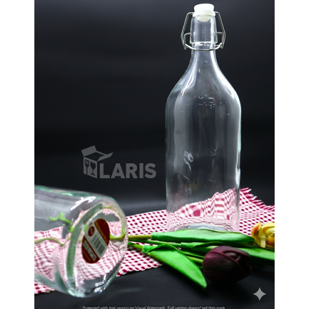 Botol Kaca Swing 1 Liter Premium & Food Grade- Wadah Air Minum/Jus Tutup Kedap