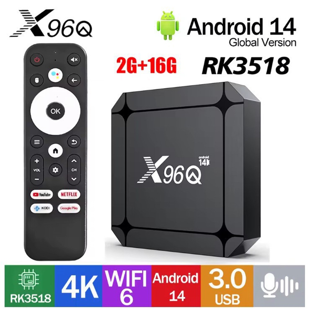 TV BOX X96Q Android  RK3518 14 WIFI6  TV Box 4K UHD  2G+16G Bluetooth Voice Set Top Box Tv Digital