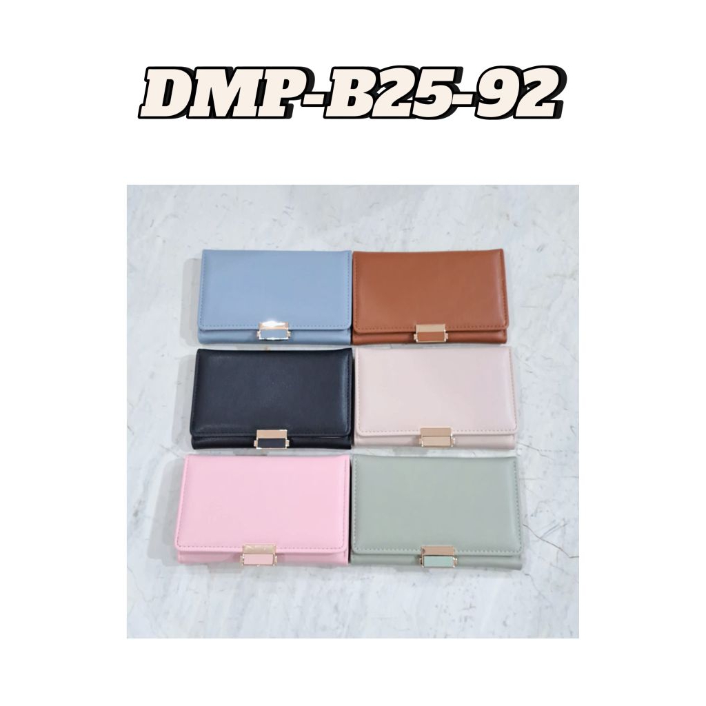 Dompet Wanita Lipat Elegan Stylish Motif Polos Dengan Aksen Pengunci Berwarna Emas Cocok Untuk Kerja