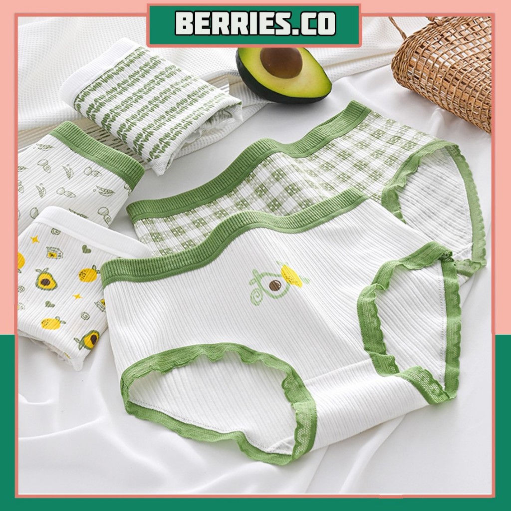 BRI* CD2141 Celana Dalam Renda Wanita Motif Alvocado Lucu Bahan Katun Jepang Menyerap Keringat