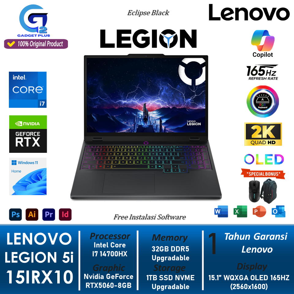 Lenovo Legion 5i OLED RTX5060 Intel i7 14700HX RAM 64GB DDR5 2TB SSD 165HZ RGB Windows 11 Original