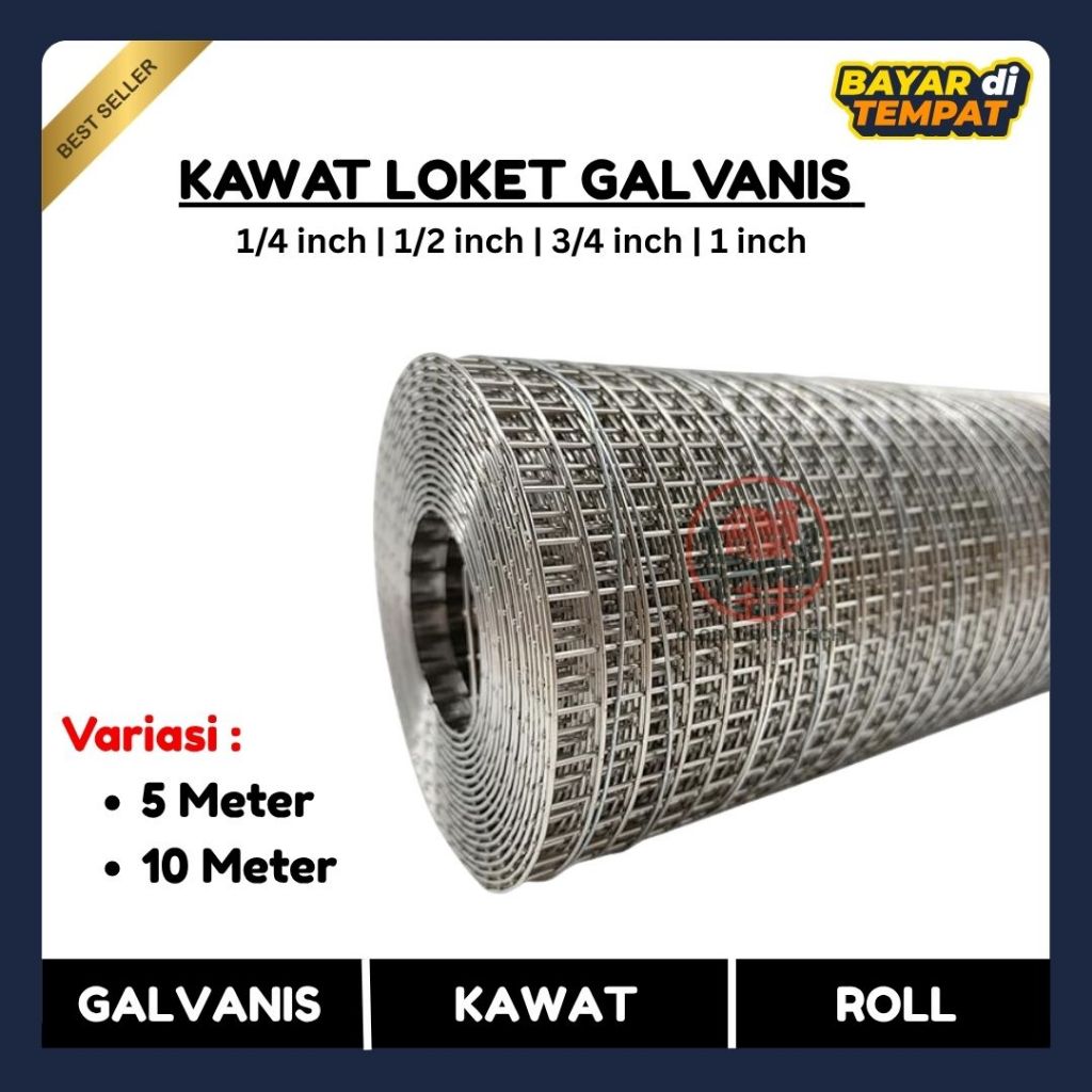 Just - Kawat Loket Galvanis Kawat Mesh Kawat Ram 1/2 inch, 1/4 inch, 3/4 inch, 1 inch Tebal 1mm