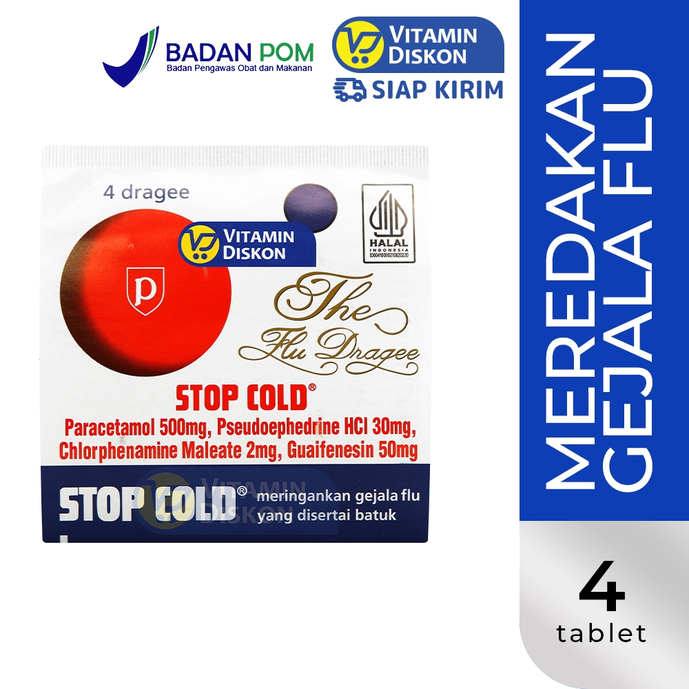 STOP COLD - 1 STRIP 4 TABLET | Obat Untuk Meringankan Gejala Flu, Demam, Sakit Kepala, Hidung Tersum