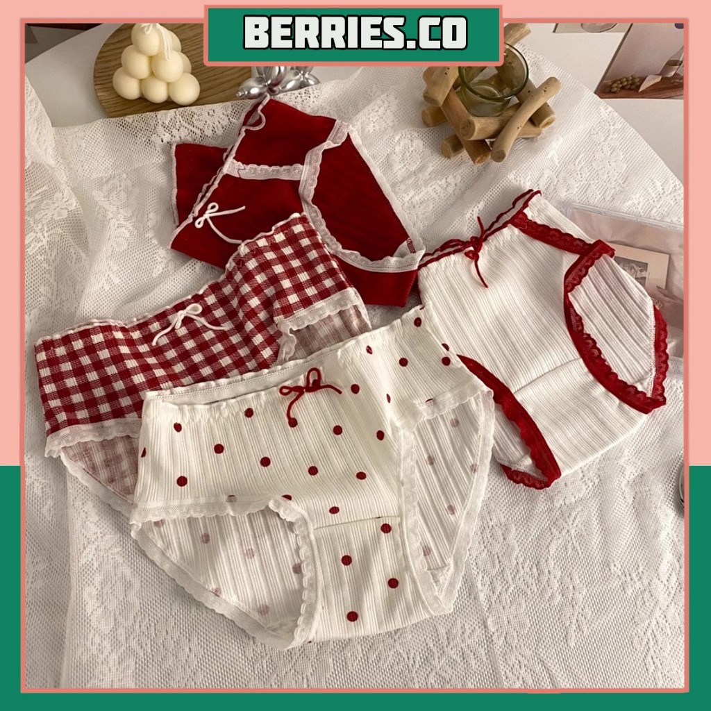 BRI* CD2143 Celana Dalam Renda Pita Merah Red Wanita Lucu Bahan Katun Jepang Menyerap Keringat