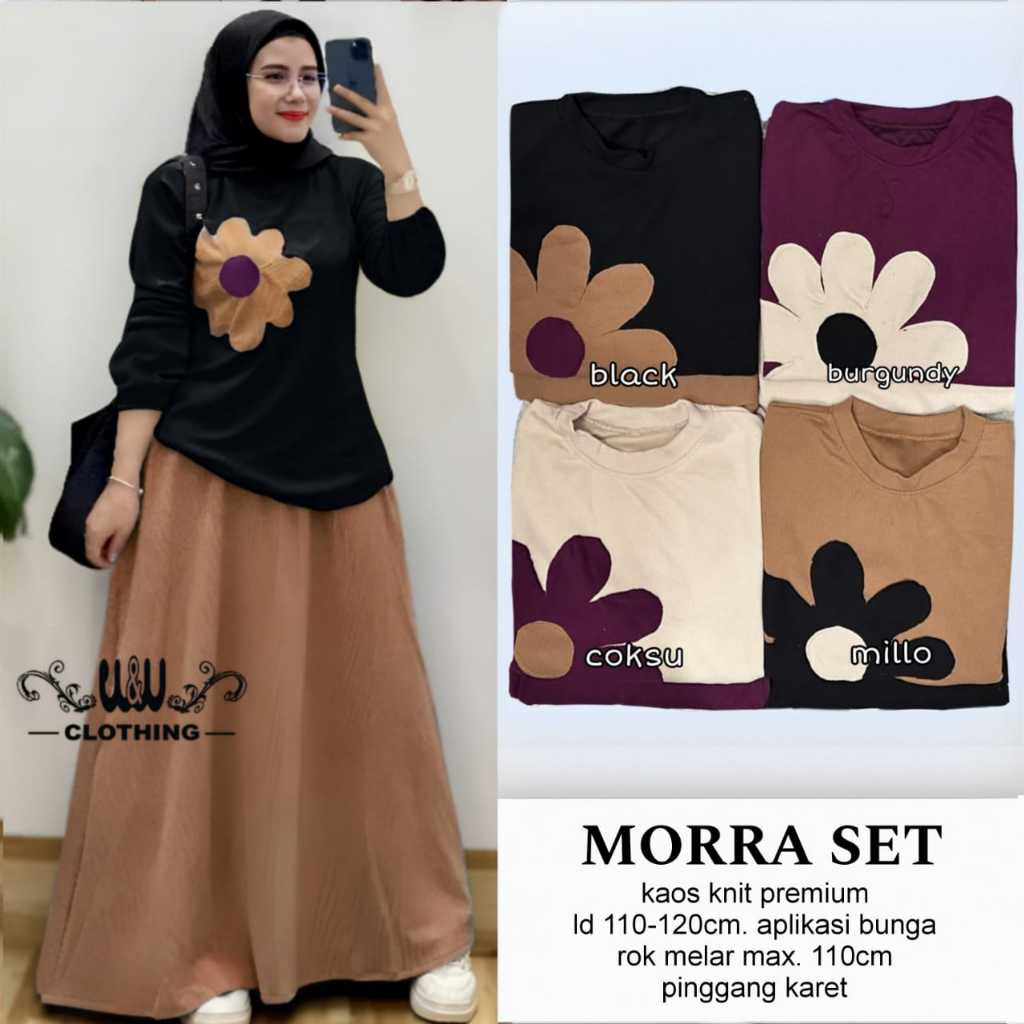 Morra Setelan Original W&W Clothing Morra W&W Kaos Knit Premium Aplikasi Bunga Setelan Morra W&W Clo