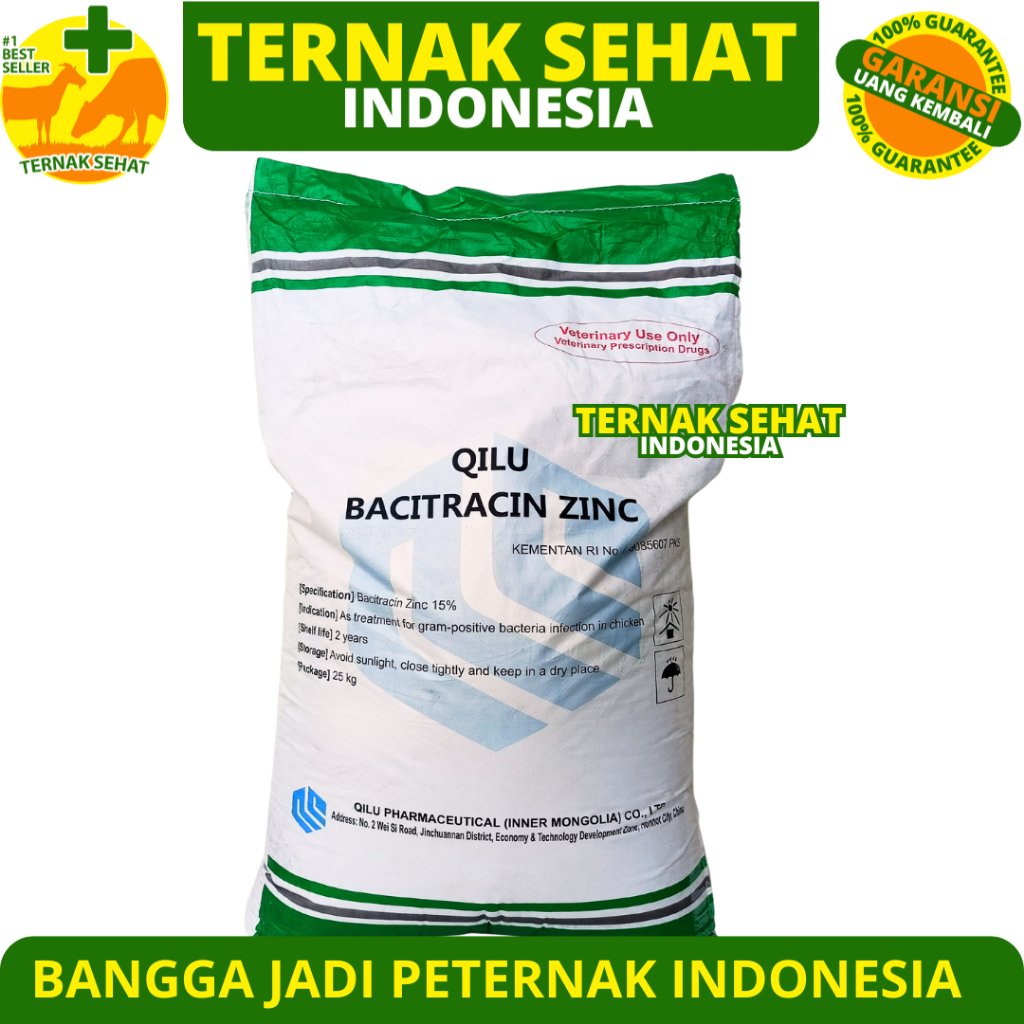 QILU BACITRACIN ZINC 15% 25 KG - AGP Ayam Broiler Pemacu Pertumbuhan & Penggemukan Ayam Potong Pedag