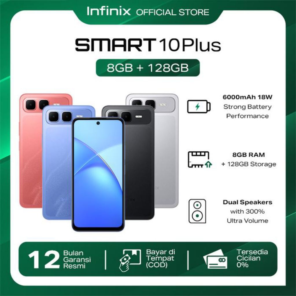 INFINIX SMART 10 PLUS | RAM 8/128GB LAYAR BESAR 6.95" ANTI GORES, BATERAI 6000mAH, GARANSI RESMI