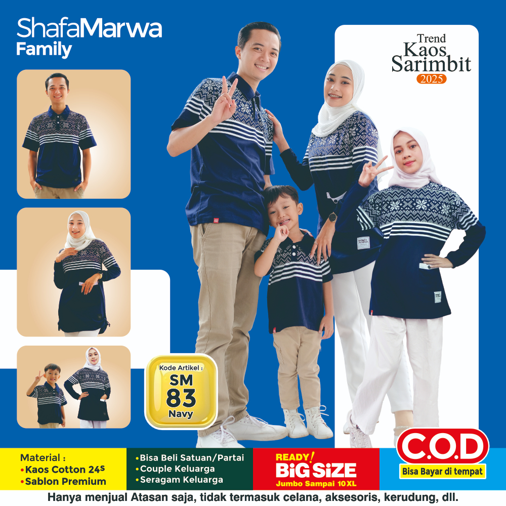 ShafaMarwa Kaos Sarimbit Keluarga Original Baju Couple Atasan Tunik Family Set Muslim SM83 Navy