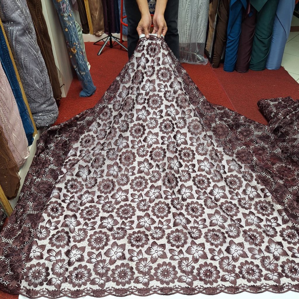 (COD)Kain Tulle Bordir Bungga Sakura Two Tone Premium