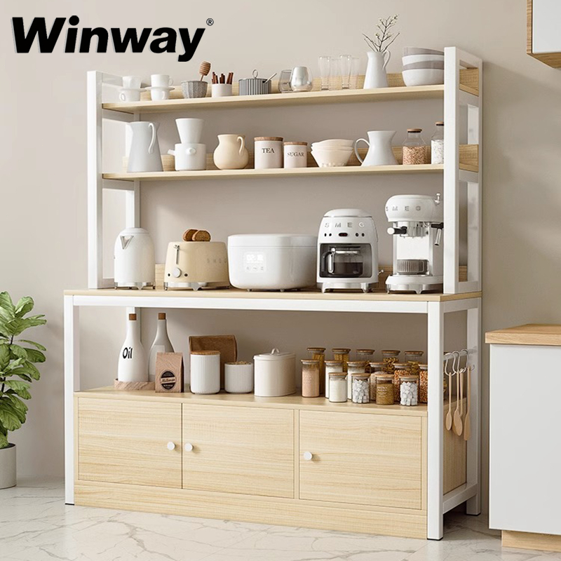 Rak Oven Microwave Dengan Kabinet Rak Lemari Dapur Rak Microwave Oven Serbaguna Dapur Kayu