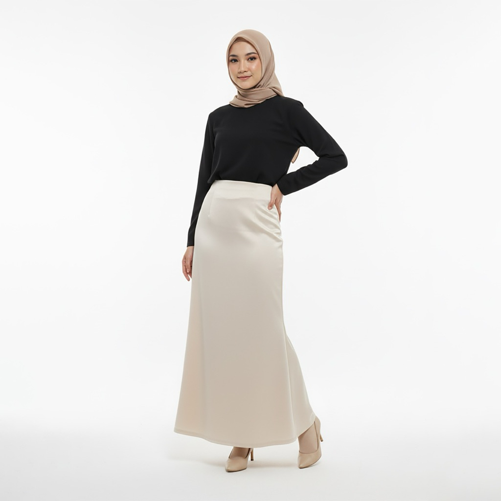 Ivora Rok Panjang Wanita Mermaid Skirt Scuba Premium Rok Flare Wanita Polos