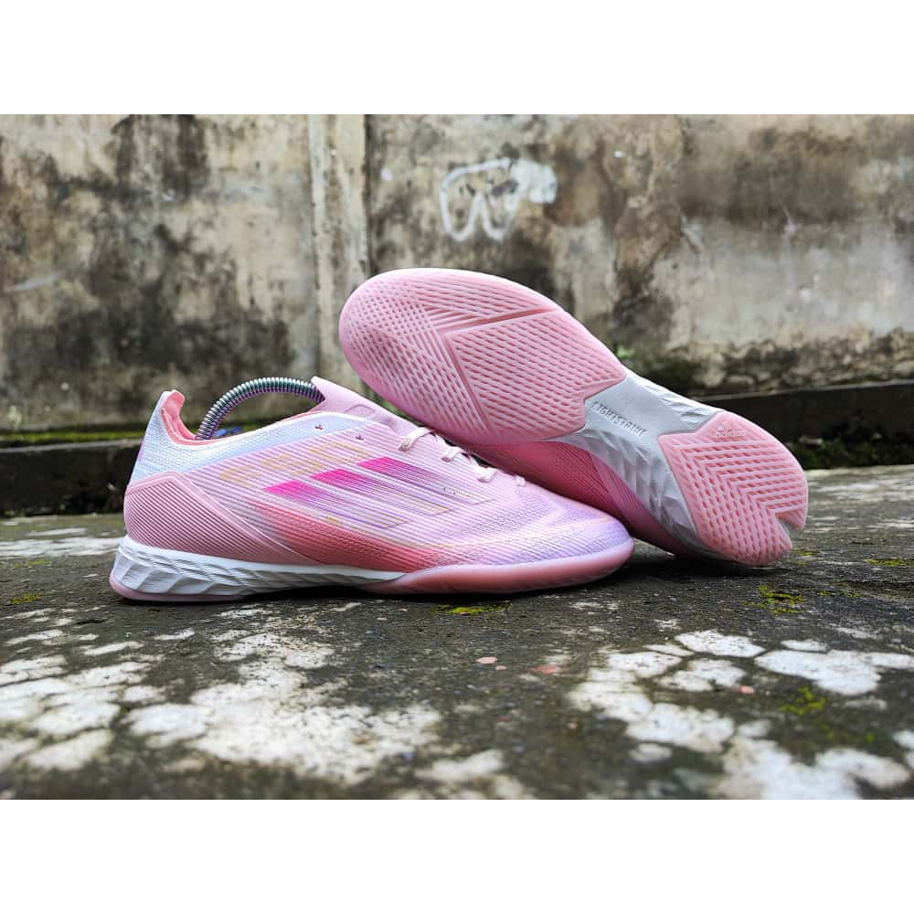 [Best Seller] Sepatu Futsal F50 Lamine Yamal Elite Tapak Datar - Clear Pink Purple Glow Light Pink -