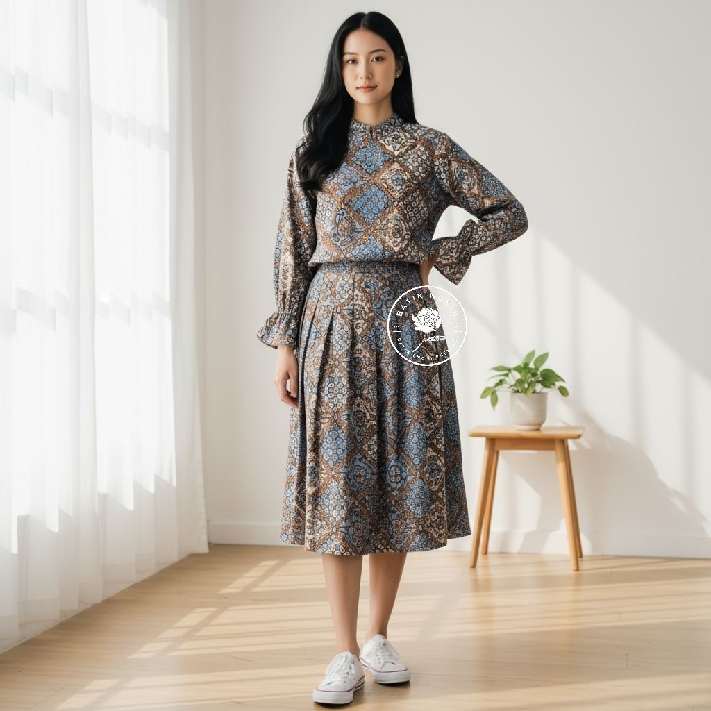 BATIK NONIK setelan blouse lengan panjang rok batik solo set wanita batik kerja batik kantoran