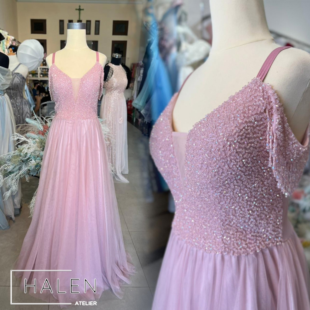 [FOR RENT] Gaun Pesta Dusty Pink/ Rose Gold Sabrina Glitter Party Dress P-010