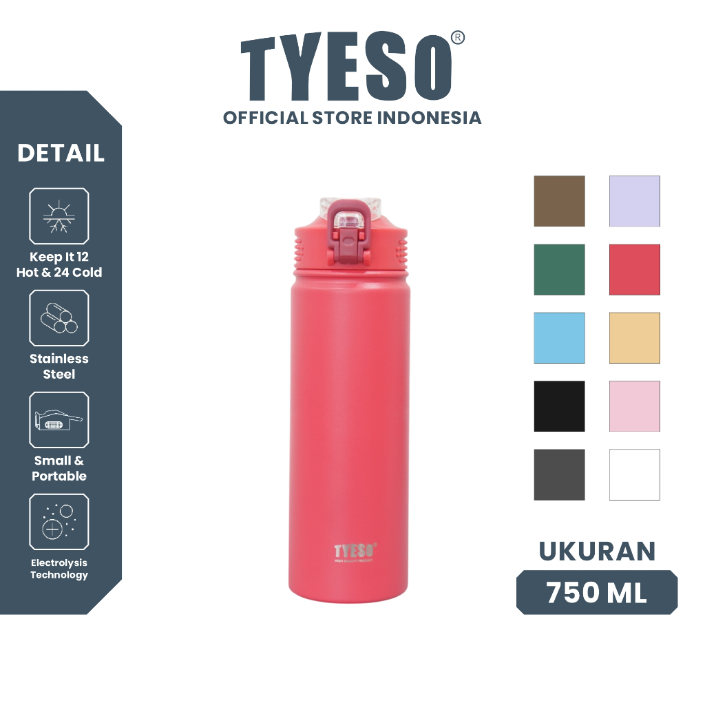 Tyeso Tumbler Botol Minum 750ml TS-8771C Stainless Steel Anti Tumpah Double Vacuum Insulated Sports