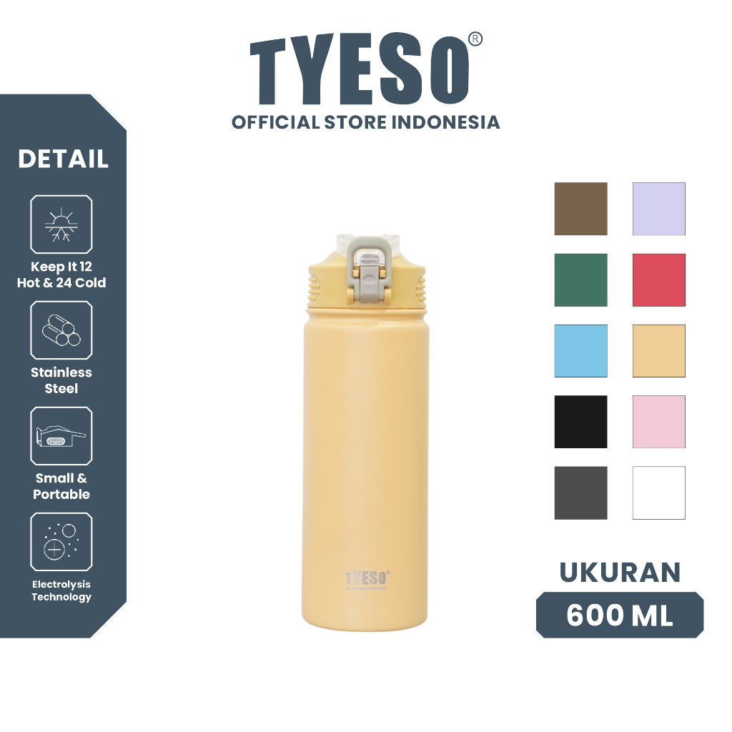 Tyeso Tumbler Botol Minum 600ml TS-8770C Stainless Steel Anti Tumpah Double Vacuum Insulated Sports