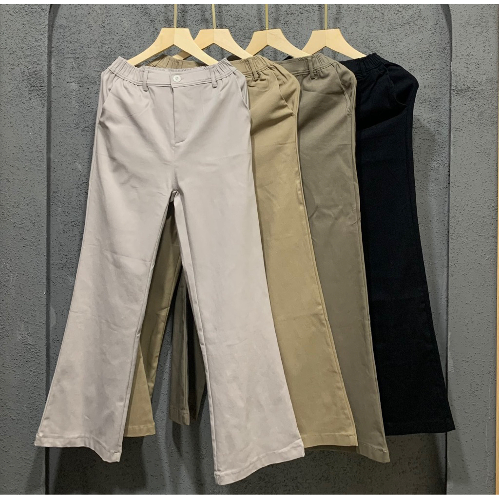 Celana Cutbray Highwaist Katun Twill /Celana Pants Wanita Bahan Twill Premium Stretch Pinggang Karet