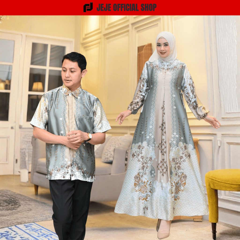 Baju Couple Pasangan Kondangan Gamis Kemeja Silk Couple  Lebaran 2025 Couple jumbo busui