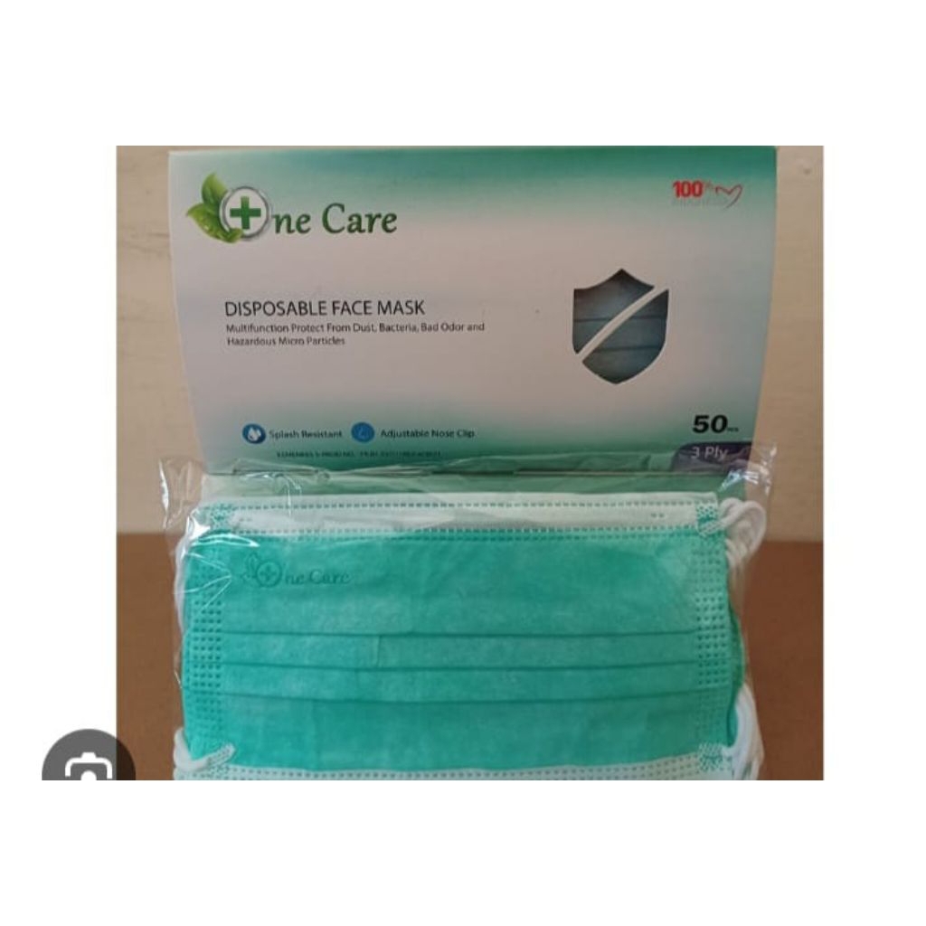 Masker One Care Hijau Embos 3 Ply isi 50 Pcs