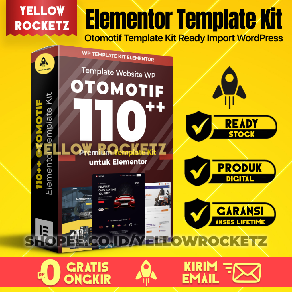 110+ OTOMOTIF - ELEMENTOR TEMPLATE KIT - Website Otomotif Dealer Mobil Motor Rental Bengkel Kurir WP
