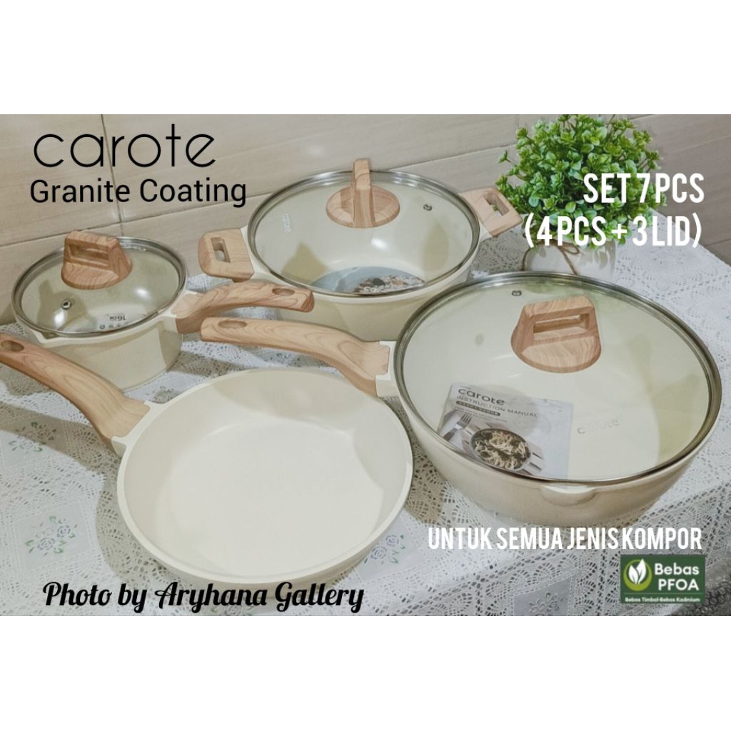 Original by Carote. CAROTE Ice cream series 7 pcs set White Granite Coating Anti Lengket Peralatan M