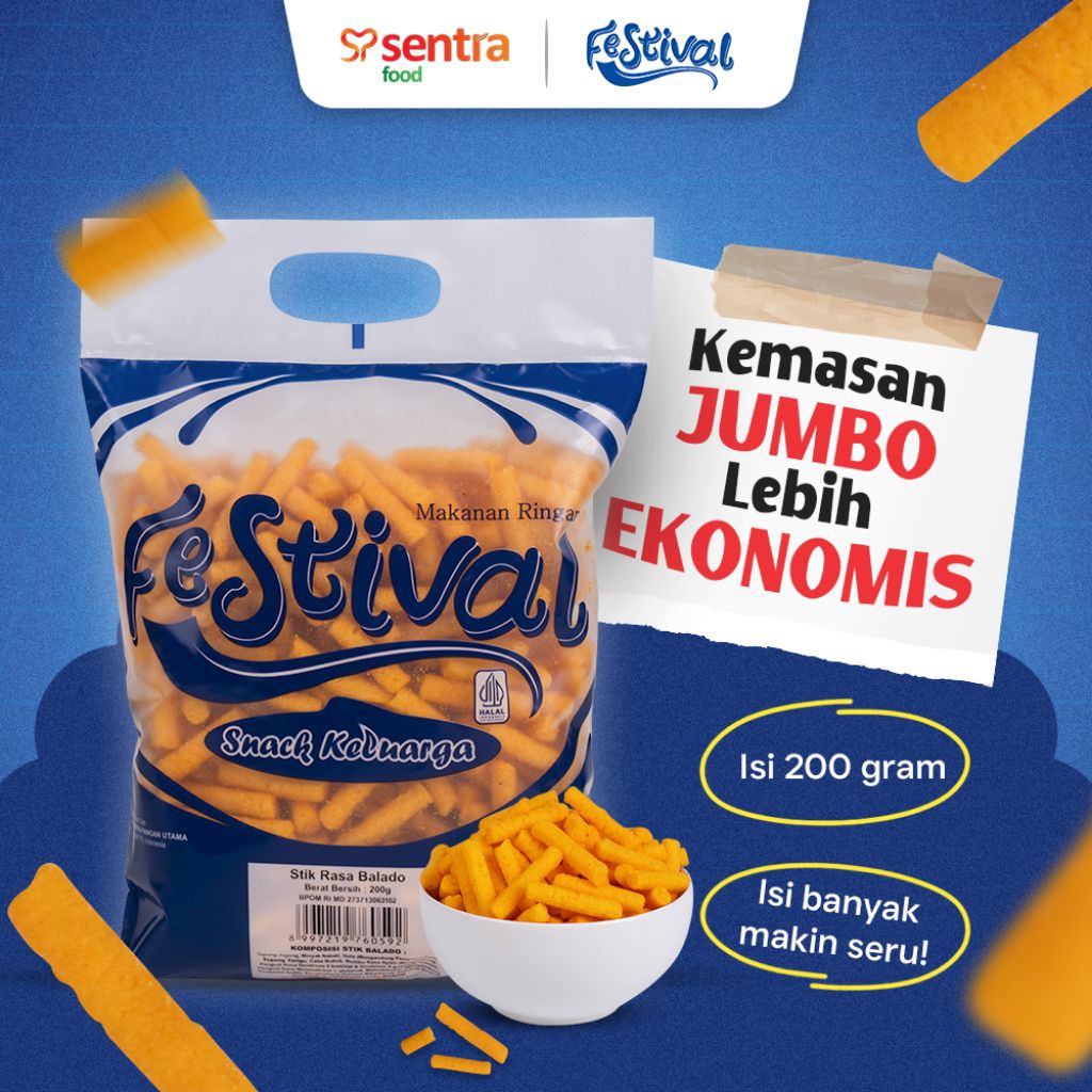 SNACK FESTIVAL STIK BALADO 200 GRAM / SNACK KELUARGA RENYAH GURIH