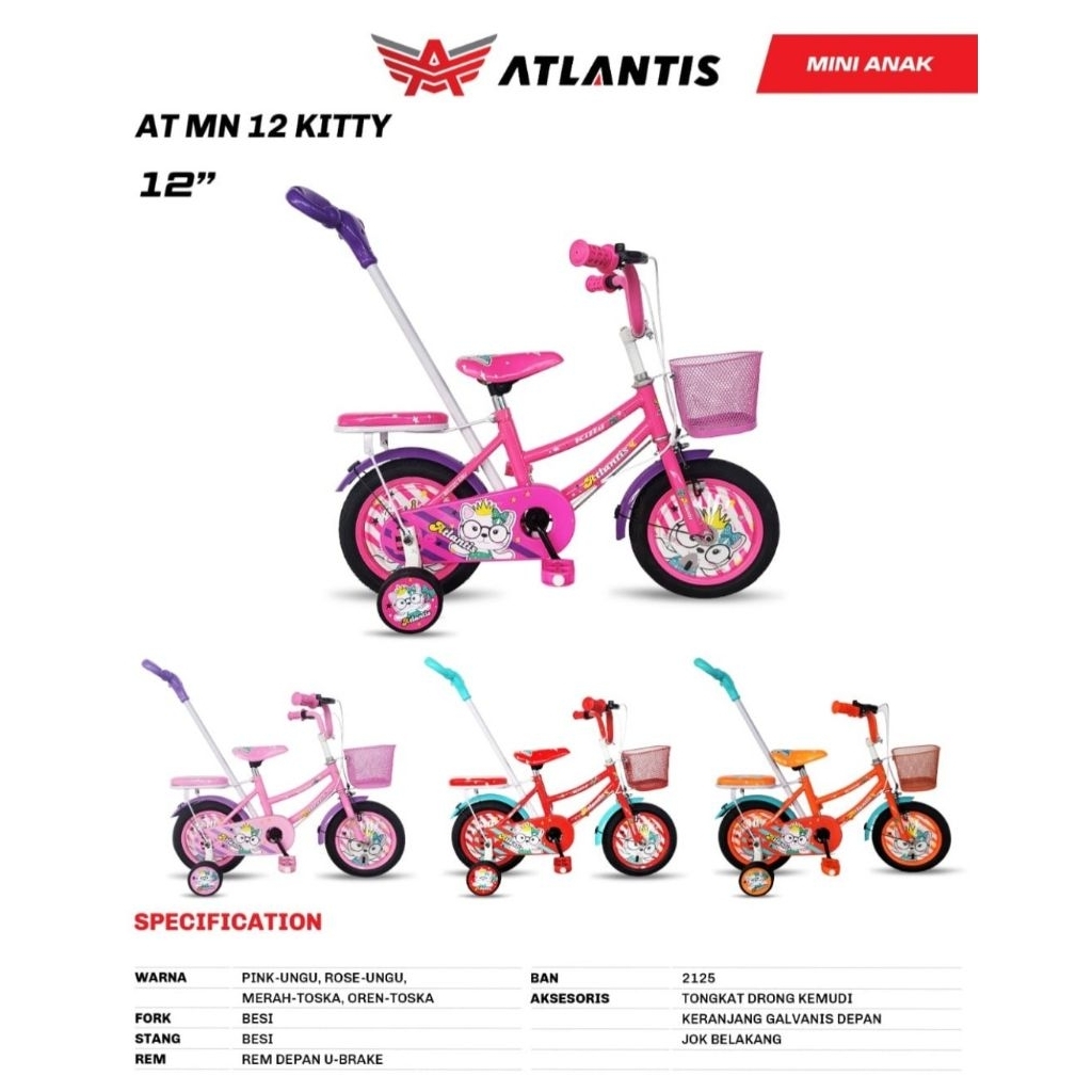 Sepeda Anak Mini Atlantis 12 Inch Dorongan Sepeda Anak Perempuan Mini 12 Inch Atlantis