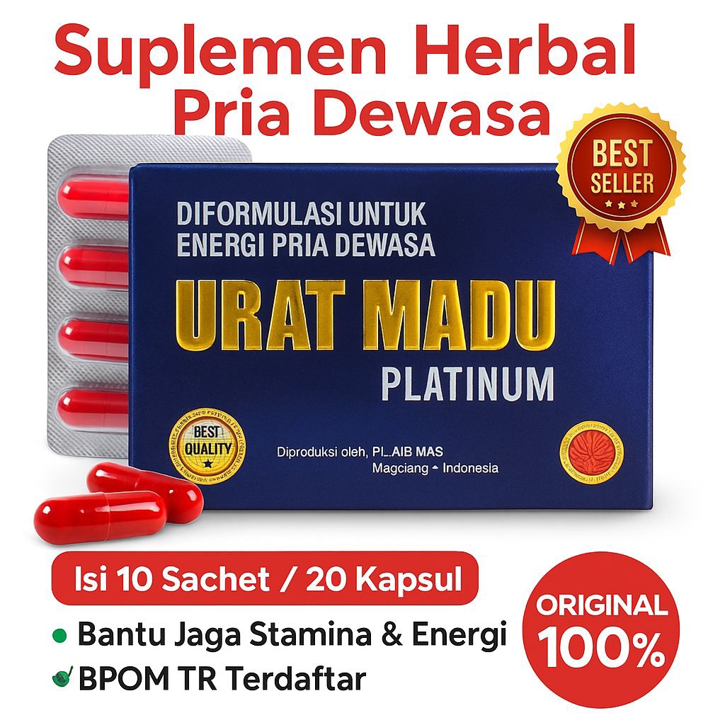 URAT MADU Platinum - Suplemen Herbal Pria Dewasa | Isi 10 Sachet (20 Kapsul)