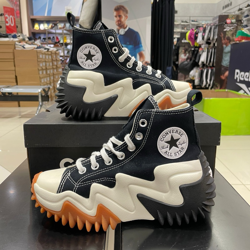 100% ORIGINAL CONVERSE RUN STAR MOTION CANVAS PLATFORM UNISEX SNEAKERS -BLACK/WHITE/GUM HONEY